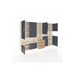 Arges Dolap 13 Raflı 3 Çekmeceli 9 Kapaklı 220x30x163 Aytaşı-antrasit/çam