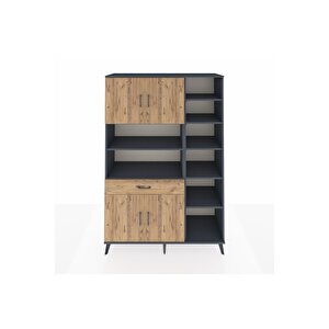 Hyperion Gardrop 10 Raflı Tek Çekmeceli 4 Kapaklı 132x44x195 Antrasit-çam