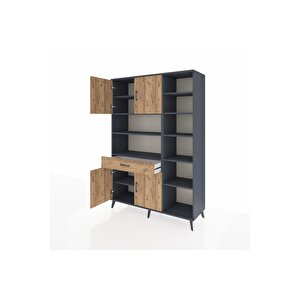 Hyperion Gardrop 10 Raflı Tek Çekmeceli 4 Kapaklı 132x44x195 Antrasit-çam