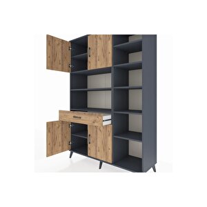 Hyperion Gardrop 10 Raflı Tek Çekmeceli 4 Kapaklı 132x44x195 Antrasit-çam