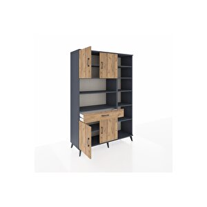 Hyperion Gardrop 10 Raflı Tek Çekmeceli 4 Kapaklı 132x44x195 Antrasit-çam