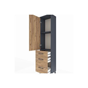 Arges Dolap 2 Raflı 3 Çekmeceli Tek Kapaklı 44x30x182 Antrasit-çam