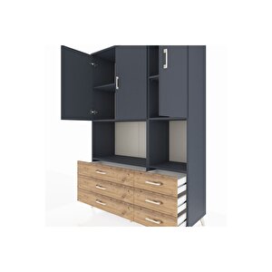 Hyperion Dolap 6 Raflı 6 Çekmeceli 3 Kapaklı 132x44x195 Antrasit-antrasit/çam