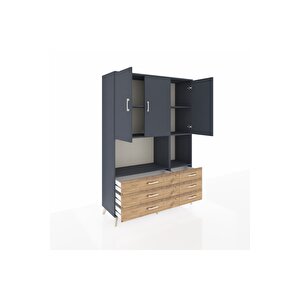 Hyperion Dolap 6 Raflı 6 Çekmeceli 3 Kapaklı 132x44x195 Antrasit-antrasit/çam