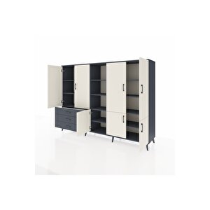 Hyperion Dolap 11 Raflı 3 Çekmeceli 7 Kapaklı 220x44x163 Antrasit-aytaşı/antrasit