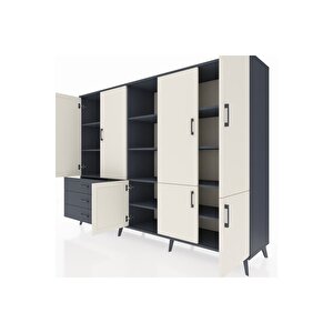 Hyperion Dolap 11 Raflı 3 Çekmeceli 7 Kapaklı 220x44x163 Antrasit-aytaşı/antrasit