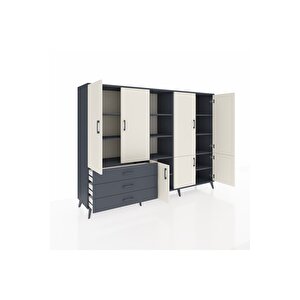 Hyperion Dolap 11 Raflı 3 Çekmeceli 7 Kapaklı 220x44x163 Antrasit-aytaşı/antrasit