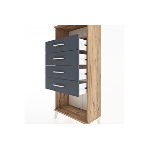 Hyperion Dolap Tek Raflı 4 Çekmeceli 60x44x134 Çam-antrasit