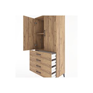 Hyperion Dolap 2 Raflı 4 Çekmeceli 2 Kapaklı 88x44x182 Çam-çam
