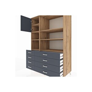 Kronos Dolap 7 Raflı 8 Çekmeceli Tek Kapaklı  132x59x195 Çam-antrasit/antrasit