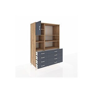 Kronos Dolap 7 Raflı 8 Çekmeceli Tek Kapaklı  132x59x195 Çam-antrasit/antrasit