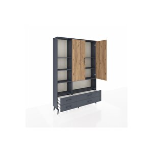 Arges Dolap 8 Raflı 4 Çekmeceli 2 Kapaklı 132x30x195 Antrasit-çam/antrasit