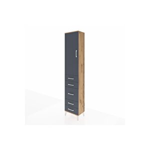 Arges Dolap 2 Raflı 5 Çekmeceli Tek Askılı 44x30x221 Çam-antrasit