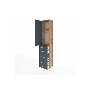 Arges Dolap 2 Raflı 5 Çekmeceli Tek Askılı 44x30x221 Çam-antrasit