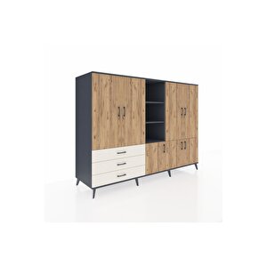 Kronos Dolap 11 Raflı 3 Çekmeceli 7 Kapaklı 220x59x163 Antrasit-çam/aytaşı