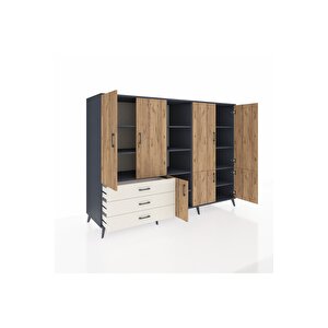 Kronos Dolap 11 Raflı 3 Çekmeceli 7 Kapaklı 220x59x163 Antrasit-çam/aytaşı