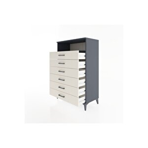 Hyperion Dolap Tek Raflı 6 Çekmeceli 88x44x134 Antrasit-aytaşı