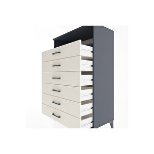 Hyperion Dolap Tek Raflı 6 Çekmeceli 88x44x134 Antrasit-aytaşı