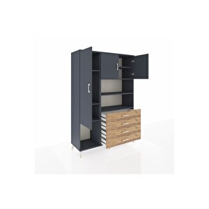 Hyperion Dolap 7 Raflı 4 Çekmeceli 3 Kapaklı 132x44x195 Antrasit-antrasit/çam