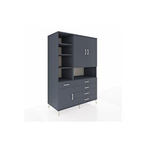 Kronos Dolap 8 Raflı 5 Çekmeceli 3 Kapaklı 132x59x195 Antrasit-antrasit/antrasit