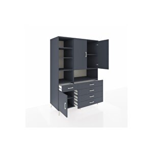 Kronos Dolap 8 Raflı 5 Çekmeceli 3 Kapaklı 132x59x195 Antrasit-antrasit/antrasit