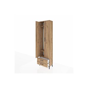 Arges Dolap 3 Raflı 2 Çekmeceli Tek Askılı 60x30x221 Çam-çam