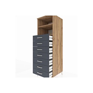 Kronos Dolap 2 Raflı 7 Çekmeceli 60x59x182 Çam-antrasit