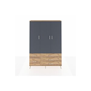 Arges Dolap 5 Raflı 5 Çekmeceli Tek Askılı 132x30x195 Çam-antrasit/çam
