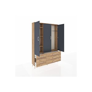 Arges Dolap 5 Raflı 5 Çekmeceli Tek Askılı 132x30x195 Çam-antrasit/çam