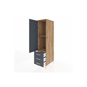 Kronos Dolap 2 Raflı 3 Çekmeceli Tek Kapaklı 44x59x182 Çam-antrasit