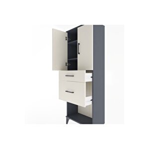 Arges Dolap 3 Raflı 2 Çekmeceli 2 Kapaklı 60x30x163 Antrasit-aytaşı