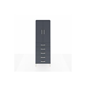 Arges Dolap 3 Raflı 5 Çekmeceli 2 Kapaklı 60x30x182 Antrasit-antrasit