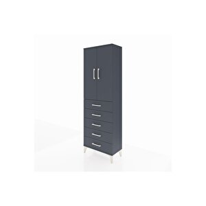 Arges Dolap 3 Raflı 5 Çekmeceli 2 Kapaklı 60x30x182 Antrasit-antrasit