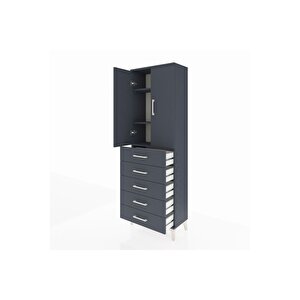 Arges Dolap 3 Raflı 5 Çekmeceli 2 Kapaklı 60x30x182 Antrasit-antrasit