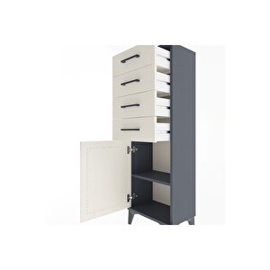 Arges Dolap Tek Raflı 4 Çekmeceli Tek Kapaklı 44x30x134 Antrasit-aytaşı