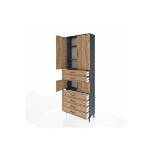 Arges Dolap 4 Raflı 6 Çekmeceli 4 Kapaklı 88x30x243 Antrasit-çam