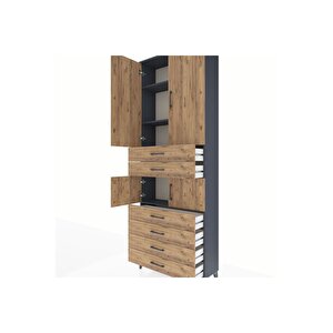 Arges Dolap 4 Raflı 6 Çekmeceli 4 Kapaklı 88x30x243 Antrasit-çam