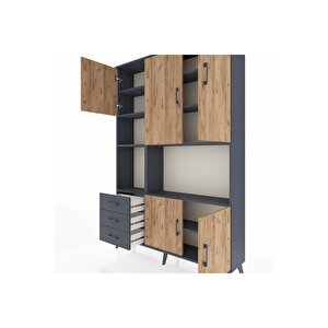 Arges Dolap 9 Raflı 3 Çekmeceli 5 Kapaklı 132x30x195 Antrasit-çam/antrasit