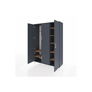 Hyperion Dolap 7 Raflı 5 Kapaklı Tek Askılı 132x44x195 Antrasit-antrasit/çam