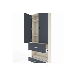 Arges Dolap 4 Raflı 2 Çekmeceli 2 Kapaklı 88x30x221 Aytaşı-antrasit