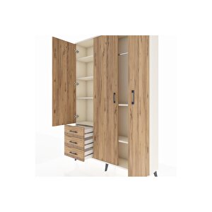 Arges Gardrop 6 Raflı 3 Çekmeceli Tek Askılı 132x30x195 Aytaşı-çam