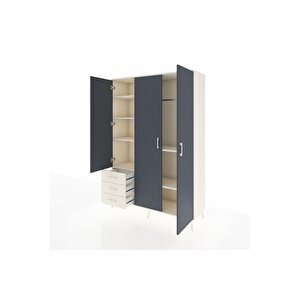 Hyperion Dolap 6 Raflı 3 Çekmeceli Tek Askılı 132x44x195 Aytaşı-antrasit/aytaşı