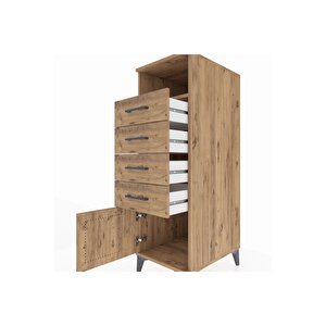 Kronos Dolap Tek Raflı 4 Çekmeceli Tek Kapaklı 44x59x134 Çam-çam