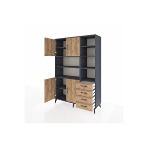 Hyperion Gardrop 9 Raflı 4 Çekmeceli 4 Kapaklı 132x44x195 Antrasit-çam