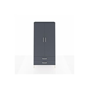 Arges Dolap Tek Raflı 2 Çekmeceli Tek Askılı 88x30x182 Antrasit-antrasit