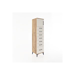 Hyperion Dolap Tek Raflı 7 Çekmeceli Tek Kapaklı 44x44x182 Çam-aytaşı
