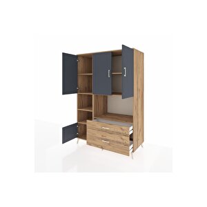 Kronos Dolap 7 Raflı 2 Çekmeceli 5 Kapaklı 132x59x195 Çam-antrasit/çam