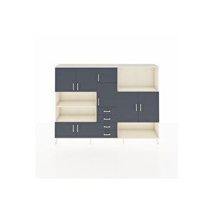 Arges Dolap 10 Raflı 4 Çekmeceli 8 Kapaklı 220x30x163 Aytaşı-antrasit