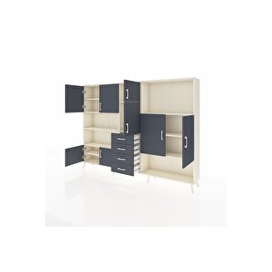 Arges Dolap 10 Raflı 4 Çekmeceli 8 Kapaklı 220x30x163 Aytaşı-antrasit