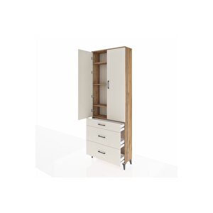 Arges Dolap 4 Raflı 3 Çekmeceli 2 Kapaklı 88x30x243 Çam-aytaşı